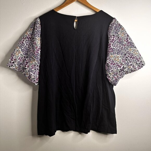 Talbots Shirt Womens 2X Blue Floral Puff Short Sleeve Cotton Lined Boho Top Plus - Picture 7 of 10